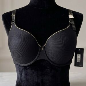Addition Elle NWT Black Palm Textured Gold Contour T-Shirt Bra 42C Quite Luxury